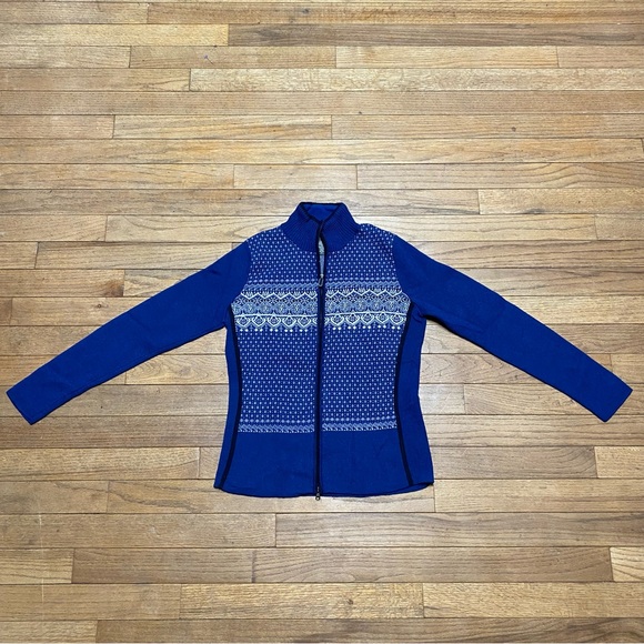 Eddie Bauer Sport Blue and White Merino Wool Nordic Sweater Full-Zip Women’s M - Picture 2 of 8